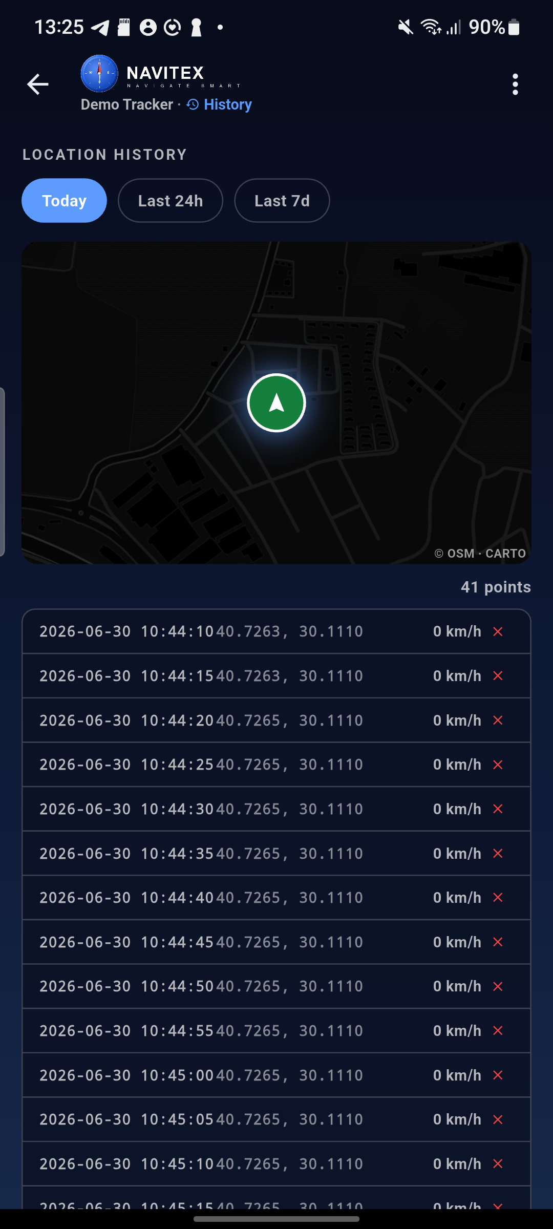 History — path replay on a dark map